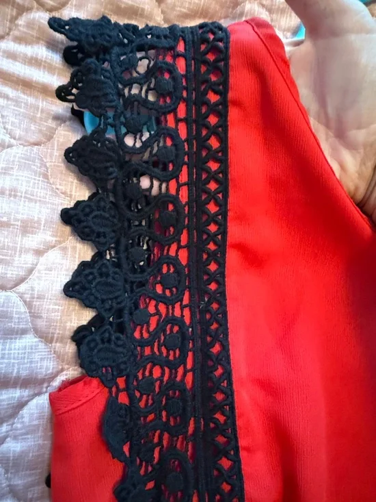 Red Dress with Black Lace Trim - Picture 3 of 3